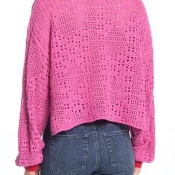 Free People Home Run Cotton Crochet Cropped Sweater XS NWT - Picture 5 of 7
